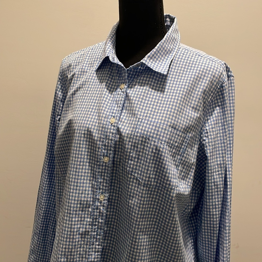 JCP Women’s Shirt Size XL Blue White Check Preppy Style